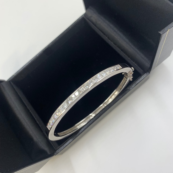 14K White Gold Princess Cut Diamond Bangle Bracelet - Picture 10 of 15